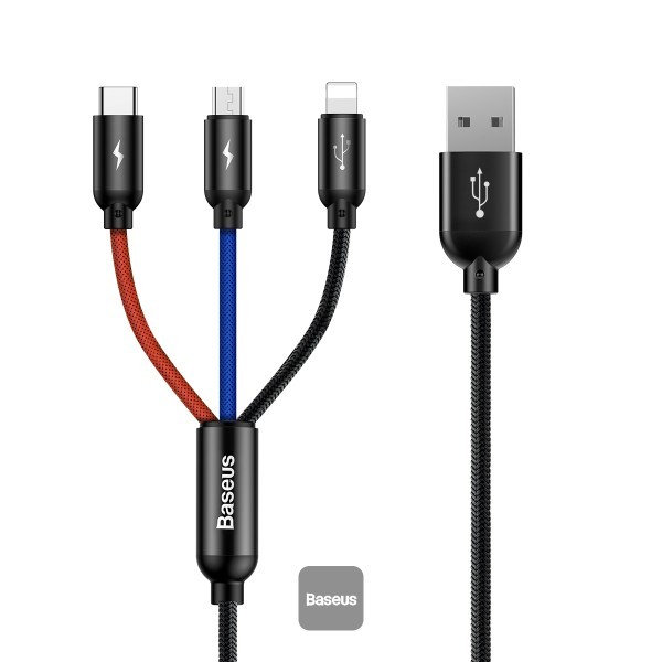 Baseus 3 in 1 Cable 3 Primary Colors Type C, Lightning , Micro 3A 1.2M